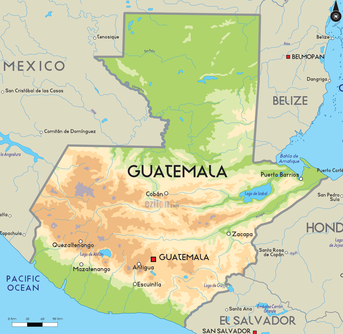 Guatemala Physical Map